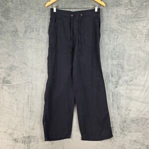 M&S Collection Pants Medium Blue Linen Wide Leg Beach Coastal Lagenlook Resort